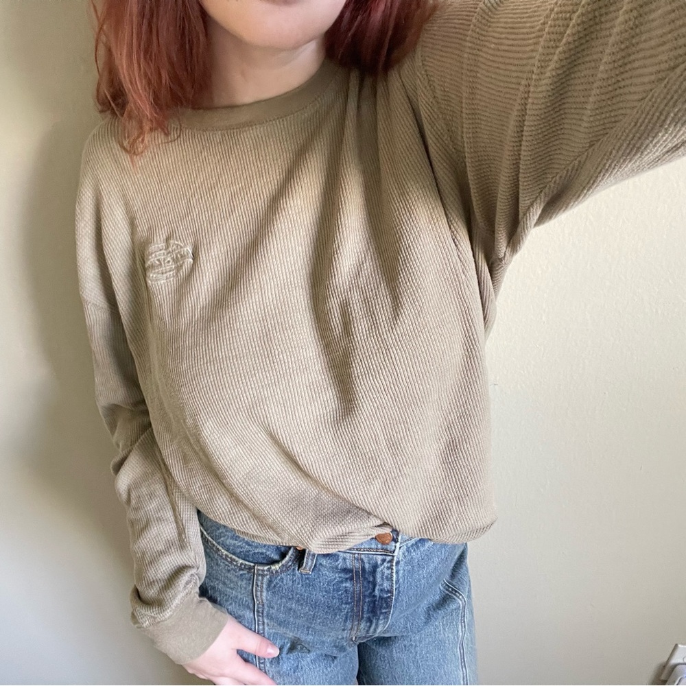Dickies Khaki Colored Embroidered Waffle Knit Long Sleeve Top